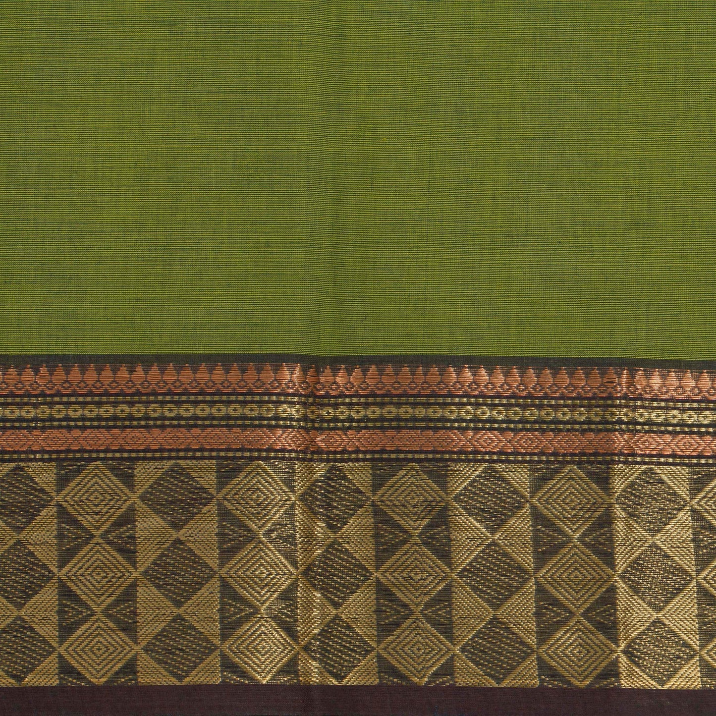 Green And Brown Kanchi Cotton Saree For Festive Wear PV MM KC 446