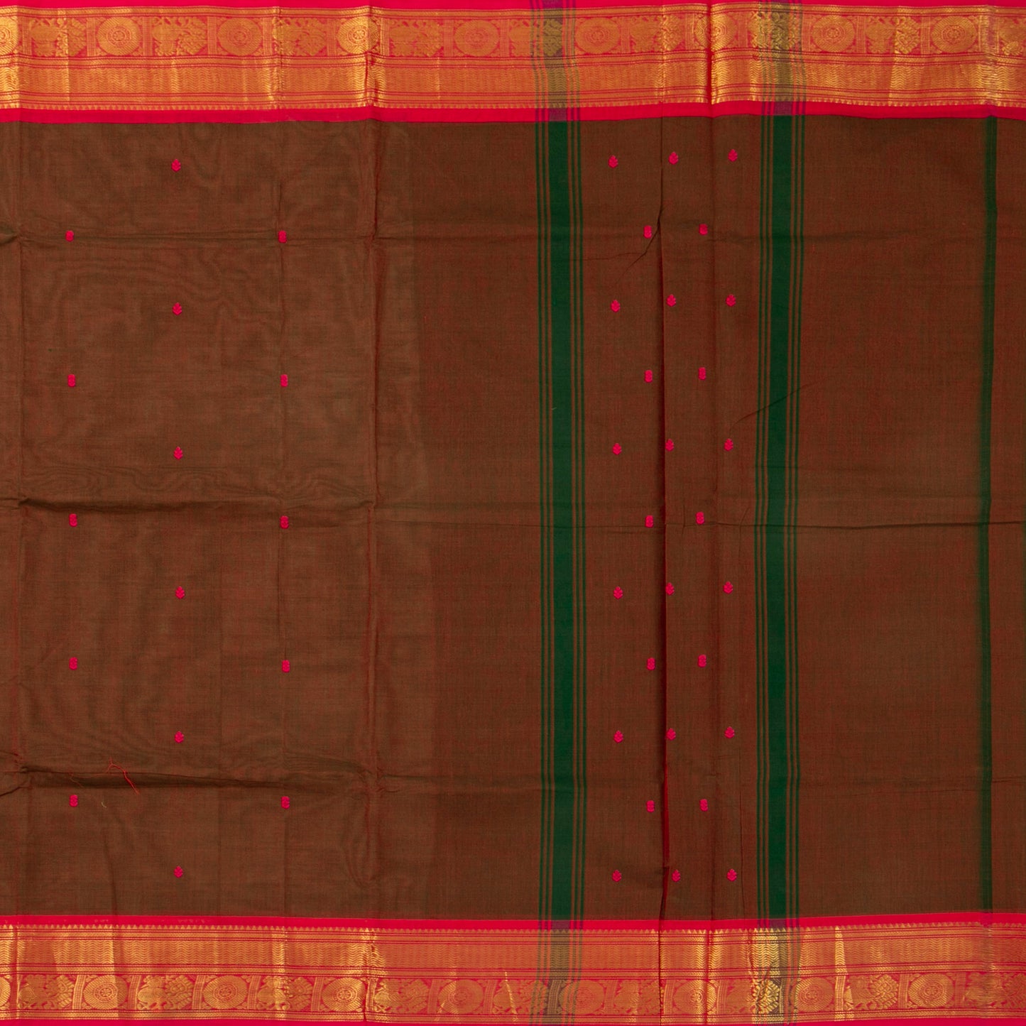 Brown And Pink Kanchi Cotton Saree For Festive Wear PV MM KC 462