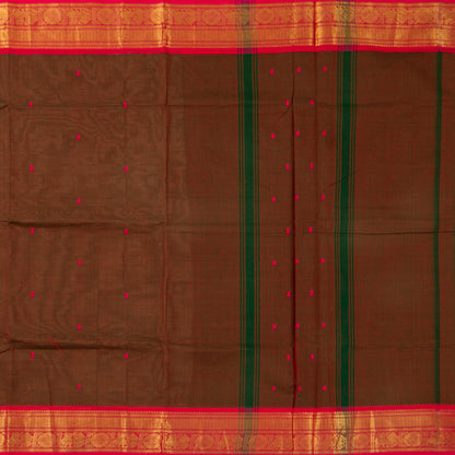 Brown And Pink Kanchi Cotton Saree For Festive Wear PV MM KC 462