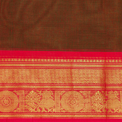 Brown And Pink Kanchi Cotton Saree For Festive Wear PV MM KC 462