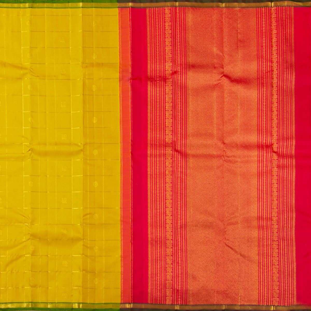 Yellow And Red Kanchipuram Silk Saree For Festive Wear PV VG 104