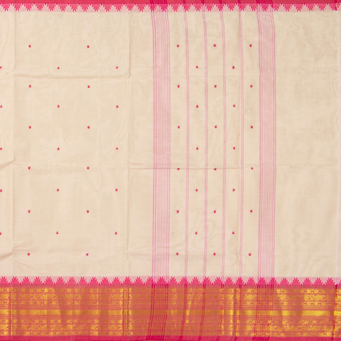 Off White And Pink Kanchi Cotton Saree For Festive Wear PV MM KC 526