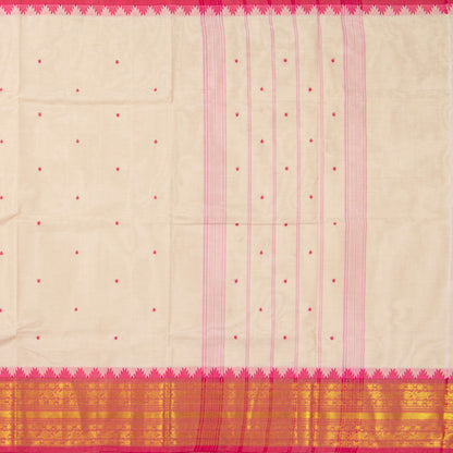 Off White And Pink Kanchi Cotton Saree For Festive Wear PV MM KC 526