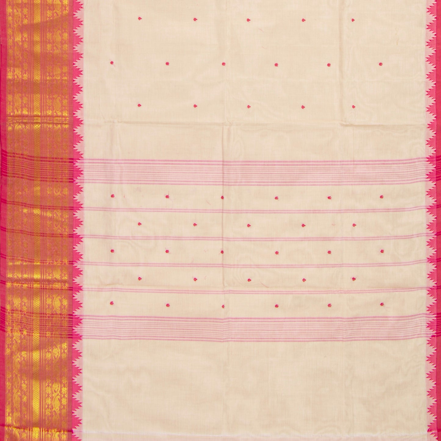 Off White And Pink Kanchi Cotton Saree For Festive Wear PV MM KC 526