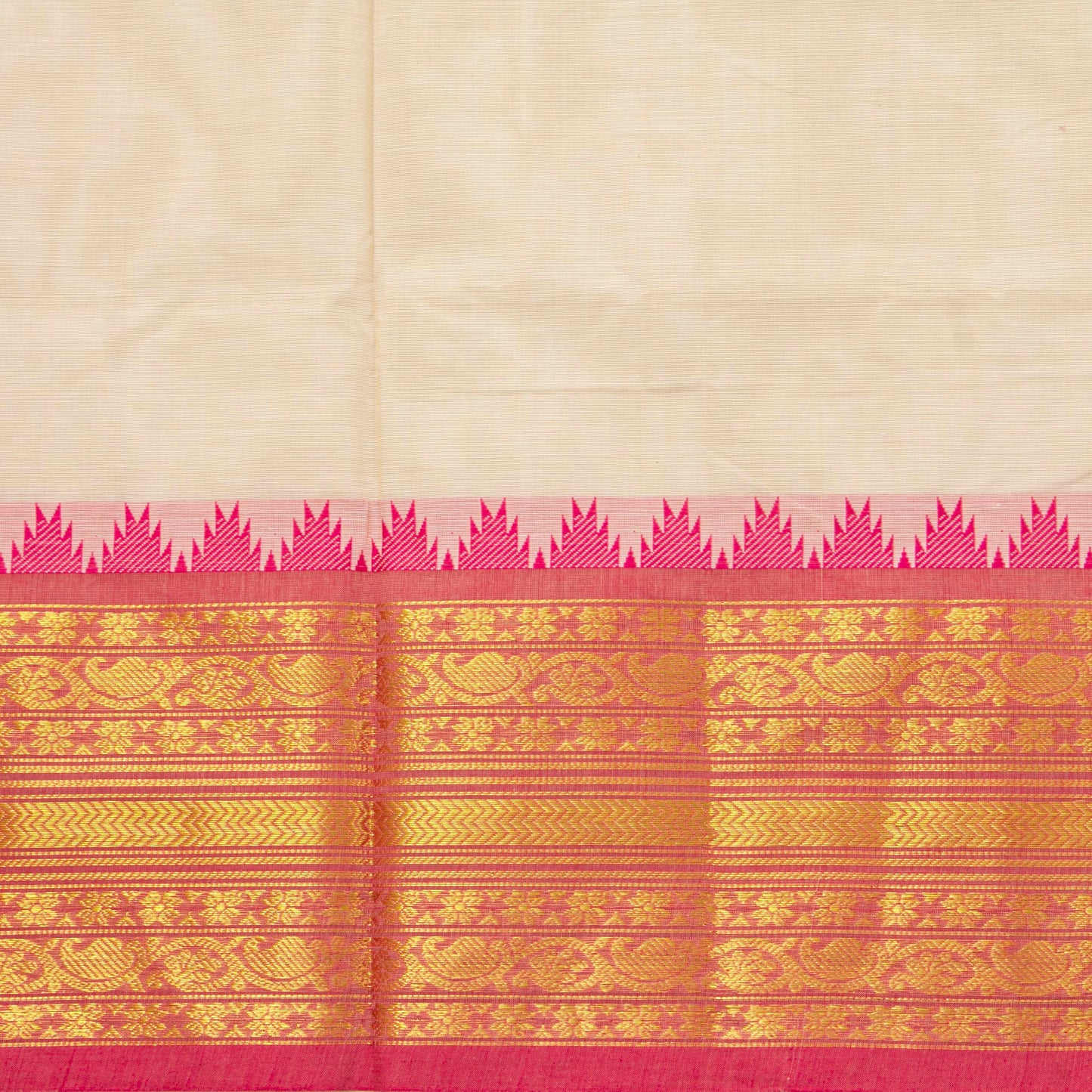 Off White And Pink Kanchi Cotton Saree For Festive Wear PV MM KC 526