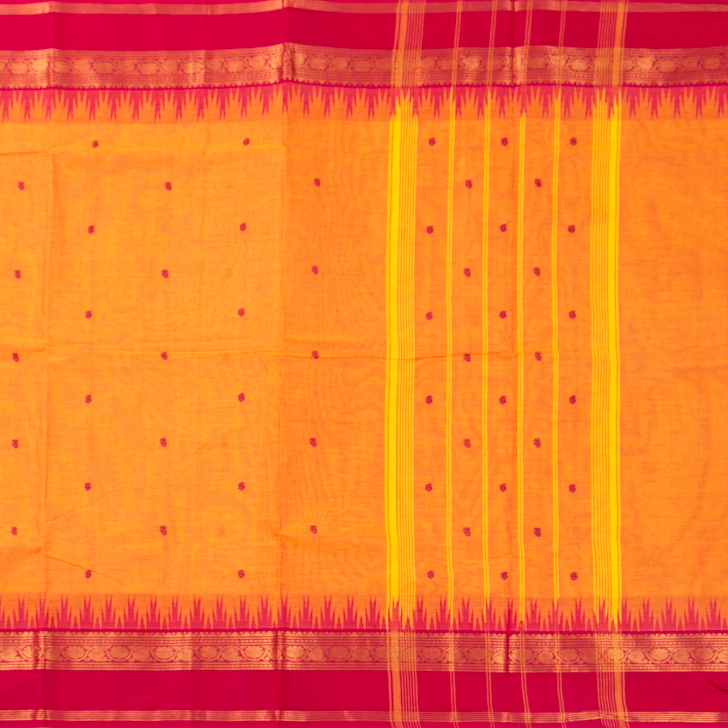Yellow And Pink Kanchi Cotton Saree For Festive Wear PV MM KC 513