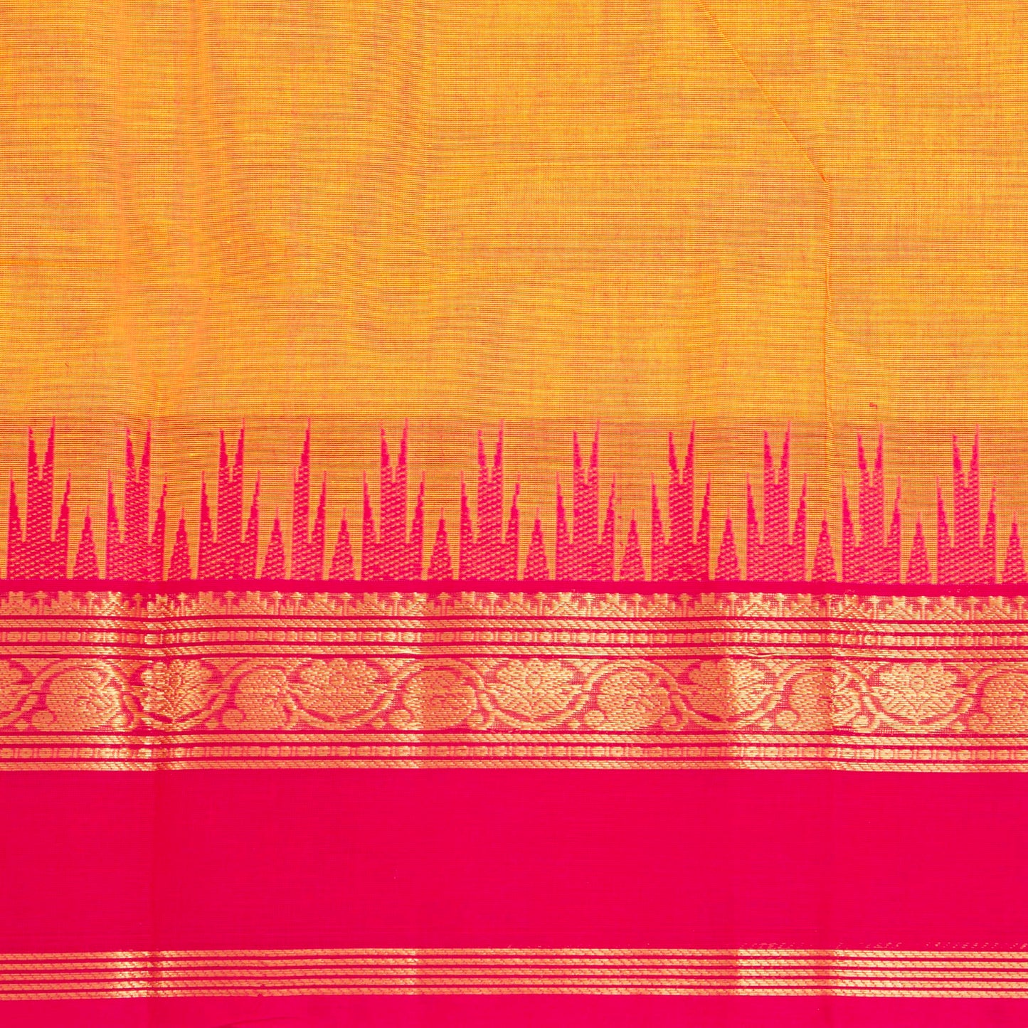 Yellow And Pink Kanchi Cotton Saree For Festive Wear PV MM KC 513