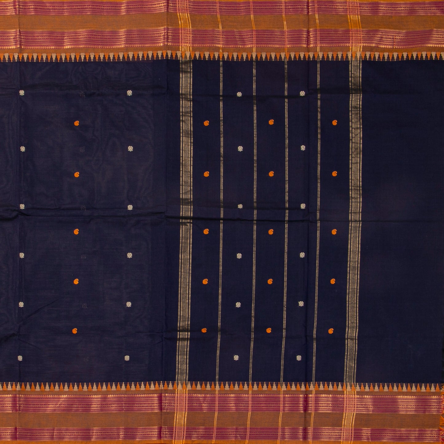 Blue And Mustard Kanchi Cotton Saree For Festive Wear PV MM KC 505
