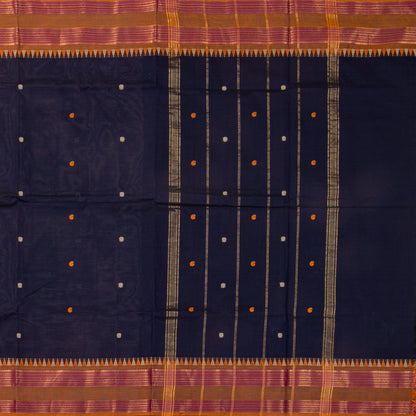 Blue And Mustard Kanchi Cotton Saree For Festive Wear PV MM KC 505