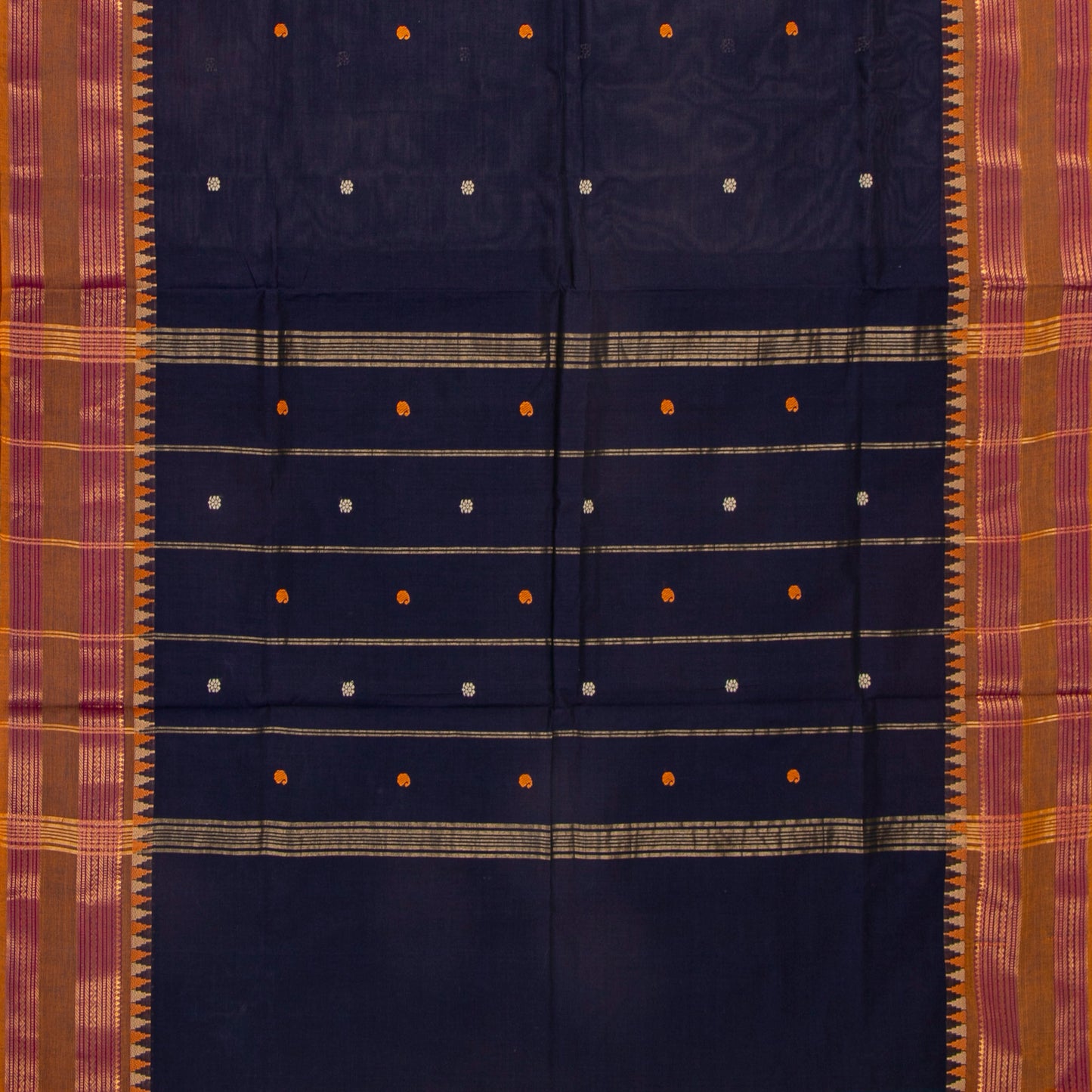 Blue And Mustard Kanchi Cotton Saree For Festive Wear PV MM KC 505