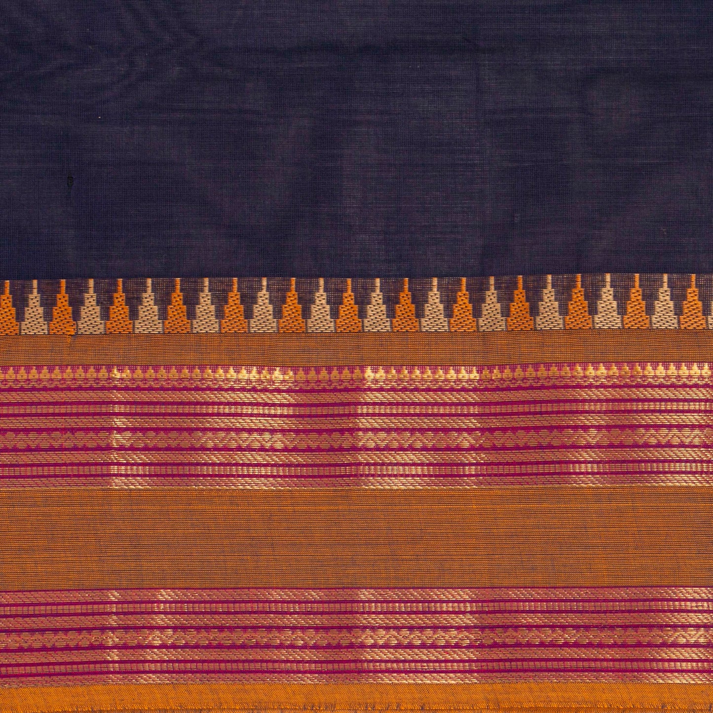 Blue And Mustard Kanchi Cotton Saree For Festive Wear PV MM KC 505