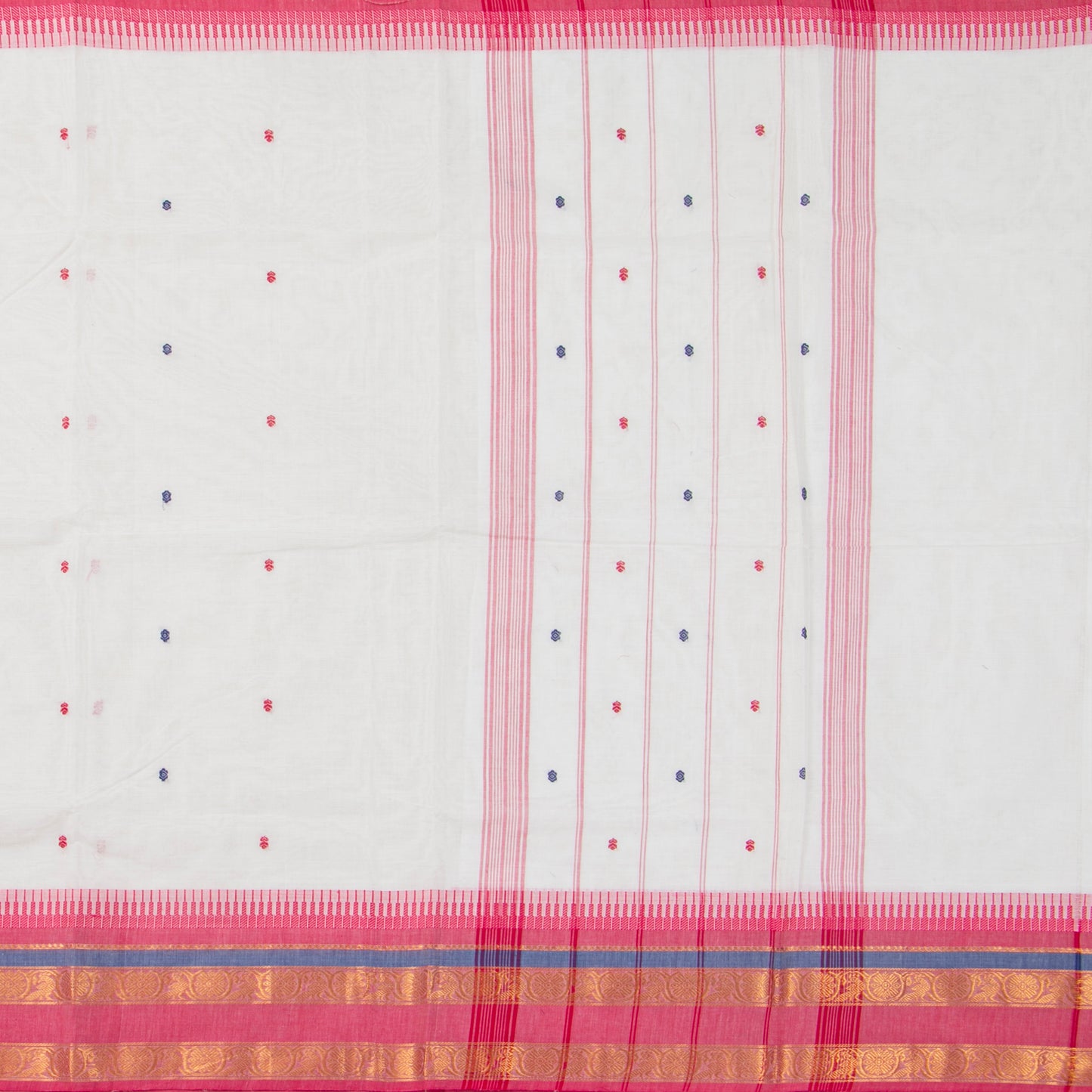 White And Pink Kanchi Cotton Saree For Festive Wear PV MM KC 509