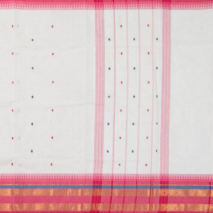 White And Pink Kanchi Cotton Saree For Festive Wear PV MM KC 509