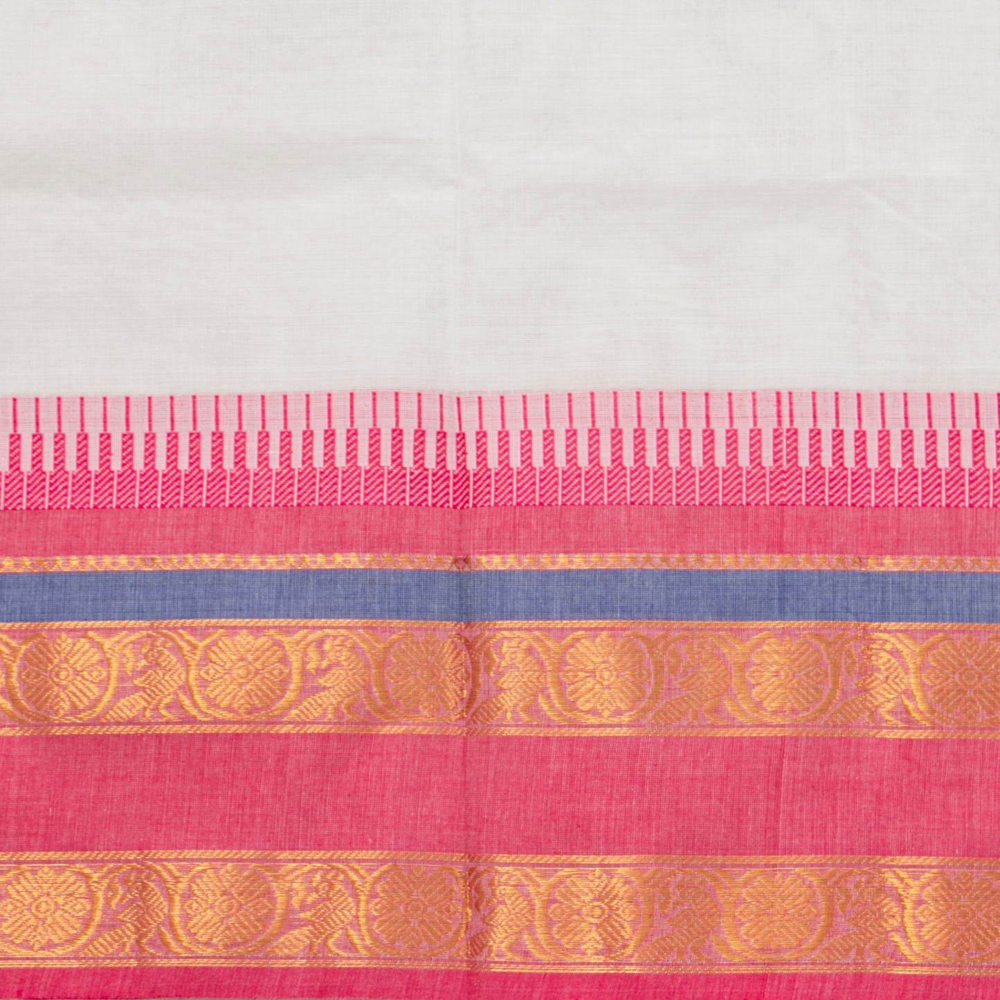 White And Pink Kanchi Cotton Saree For Festive Wear PV MM KC 509