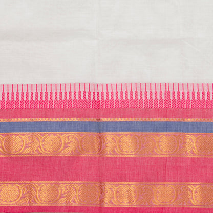 White And Pink Kanchi Cotton Saree For Festive Wear PV MM KC 509