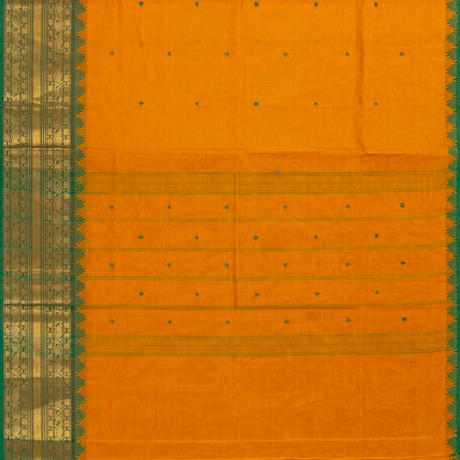 Yellow And Green Kanchi Cotton Saree For Festive Wear PV MM KC 569