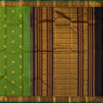 Parakeet Green And Dark Purple Kanchipuram Silk Saree For Wedding Wear PV VIS 104