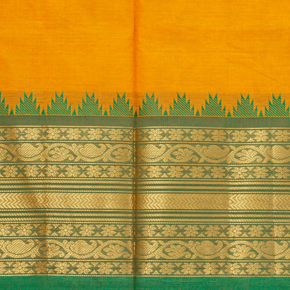 Yellow And Green Kanchi Cotton Saree For Festive Wear PV MM KC 569