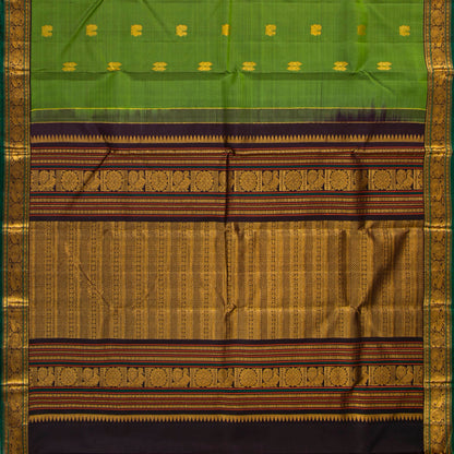Parakeet Green And Dark Purple Kanchipuram Silk Saree For Wedding Wear PV VIS 104