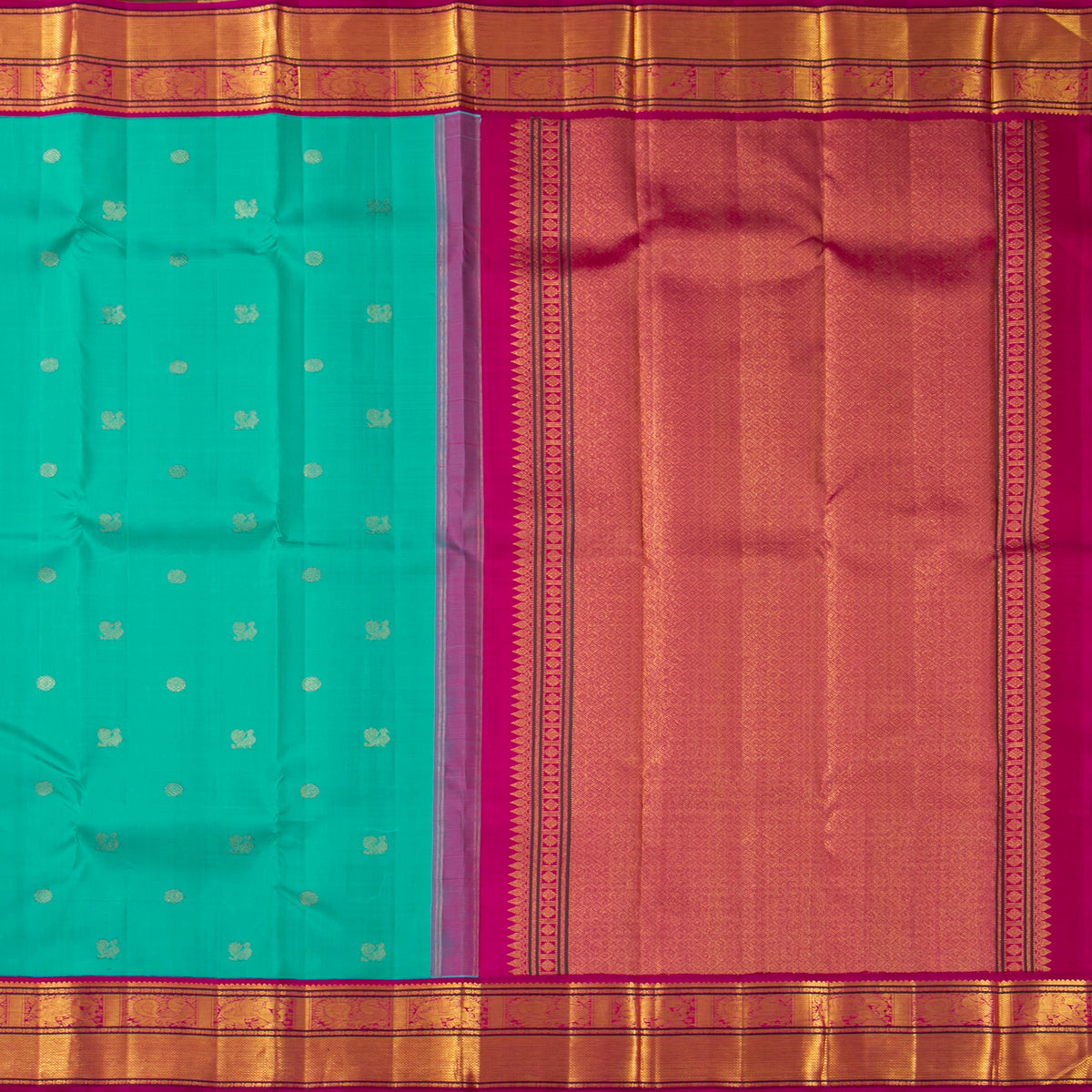 Turquoise Blue  And Pink Kanchipuram Silk Saree For Festive Wear PV VIS 122