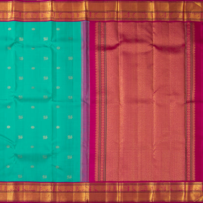 Turquoise Blue  And Pink Kanchipuram Silk Saree For Festive Wear PV VIS 122