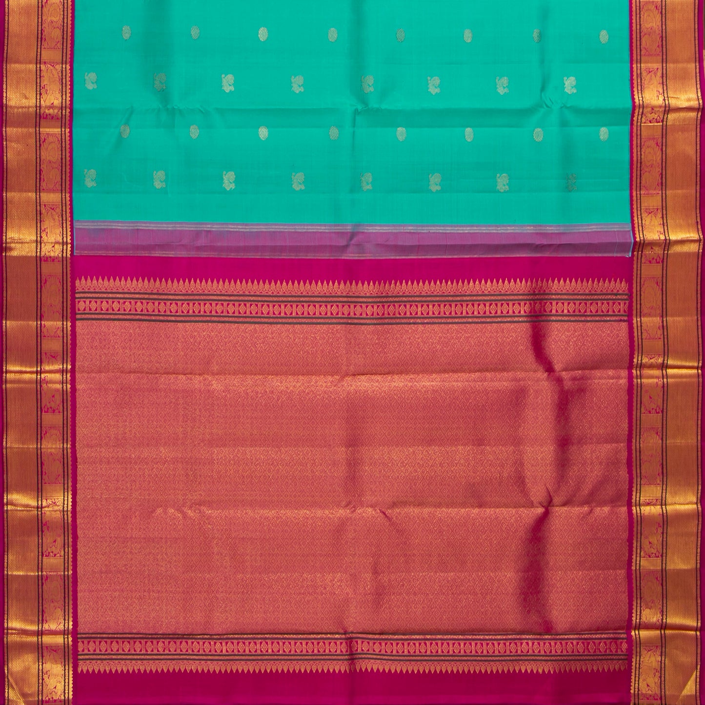 Turquoise Blue  And Pink Kanchipuram Silk Saree For Festive Wear PV VIS 122