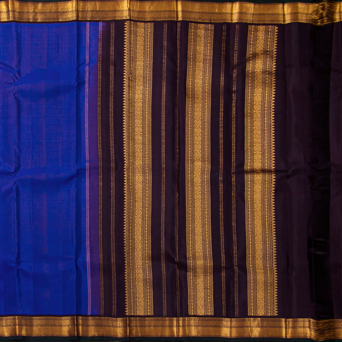 Blue And Brown Kanchipuram Silk Saree For Festive Wear PV VIS 121