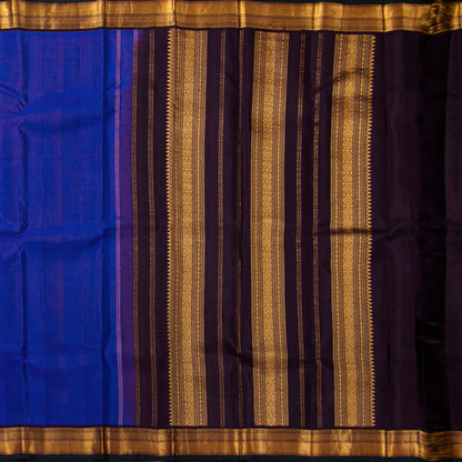 Blue And Brown Kanchipuram Silk Saree For Festive Wear PV VIS 121