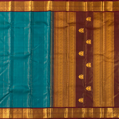 Teal And Brown Kanchipuram Silk Saree Vairaoosi For Festive Wear PV VIS 123