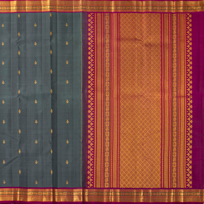 Grey And Magenta Kanchipuram Silk Saree For Festive Wear PV VIS 114