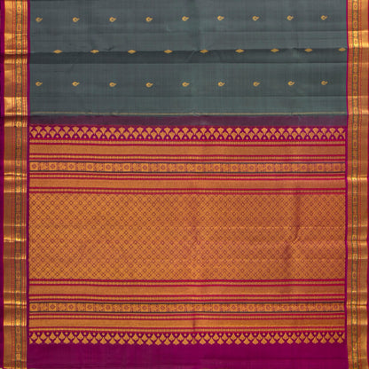 Grey And Magenta Kanchipuram Silk Saree For Festive Wear PV VIS 114