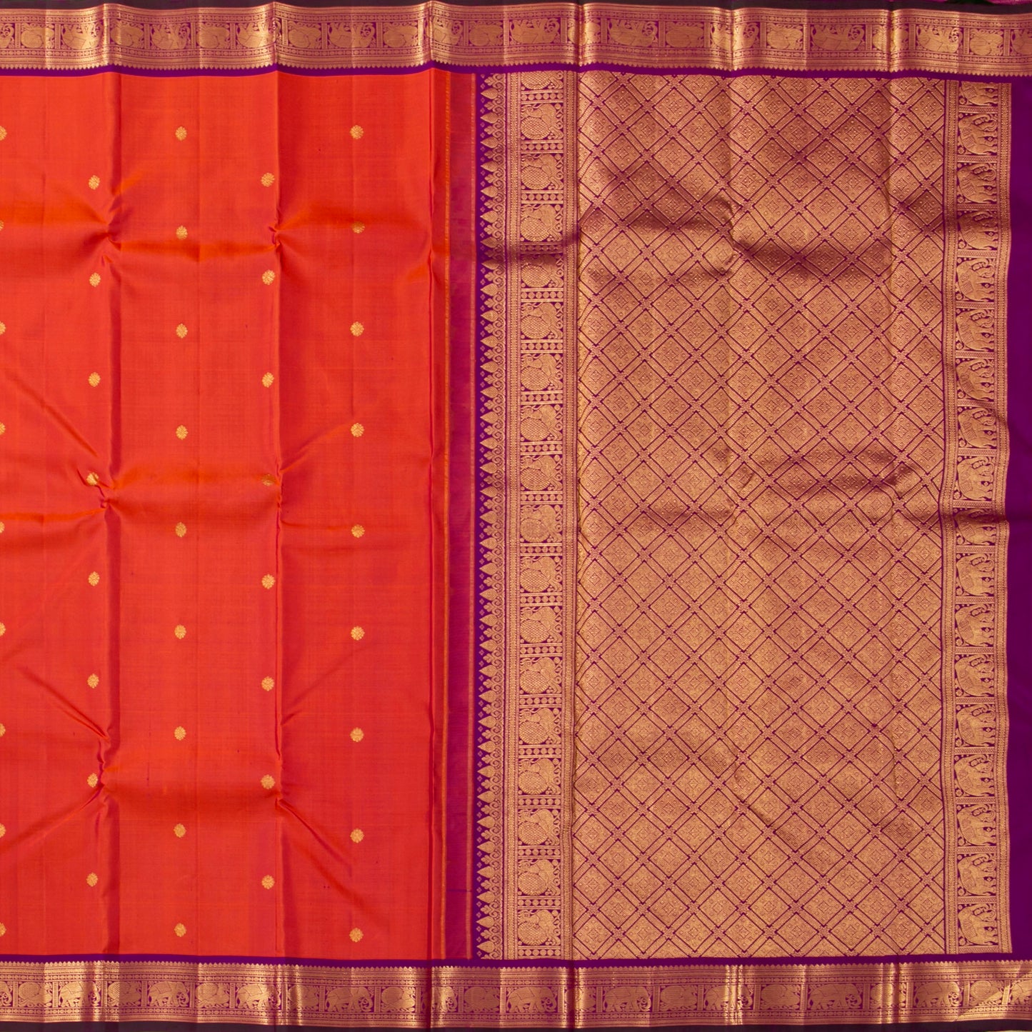 Orange And Magenta Kanchipuram Silk Saree For Festive Wear PV VIS 115