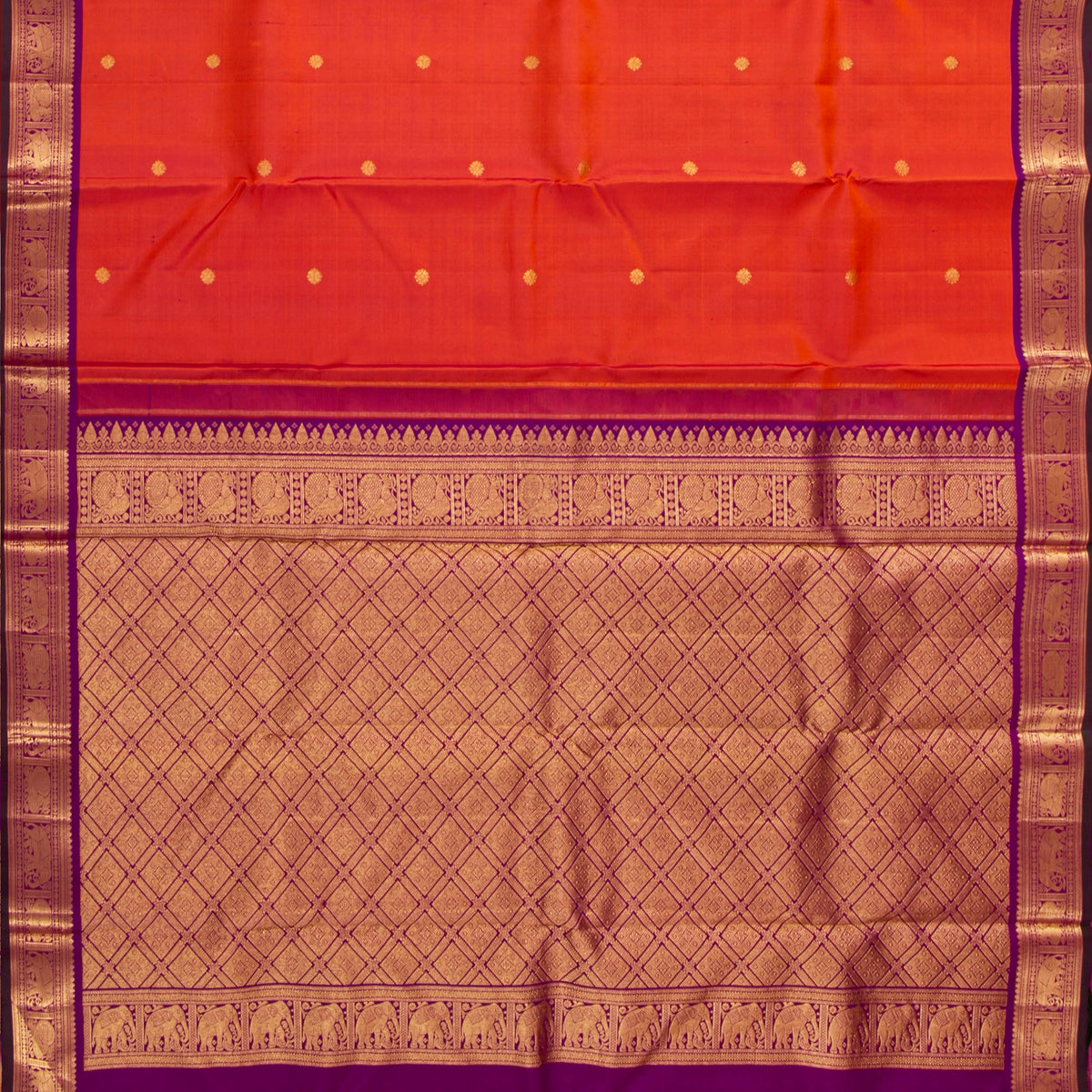 Orange And Magenta Kanchipuram Silk Saree For Festive Wear PV VIS 115