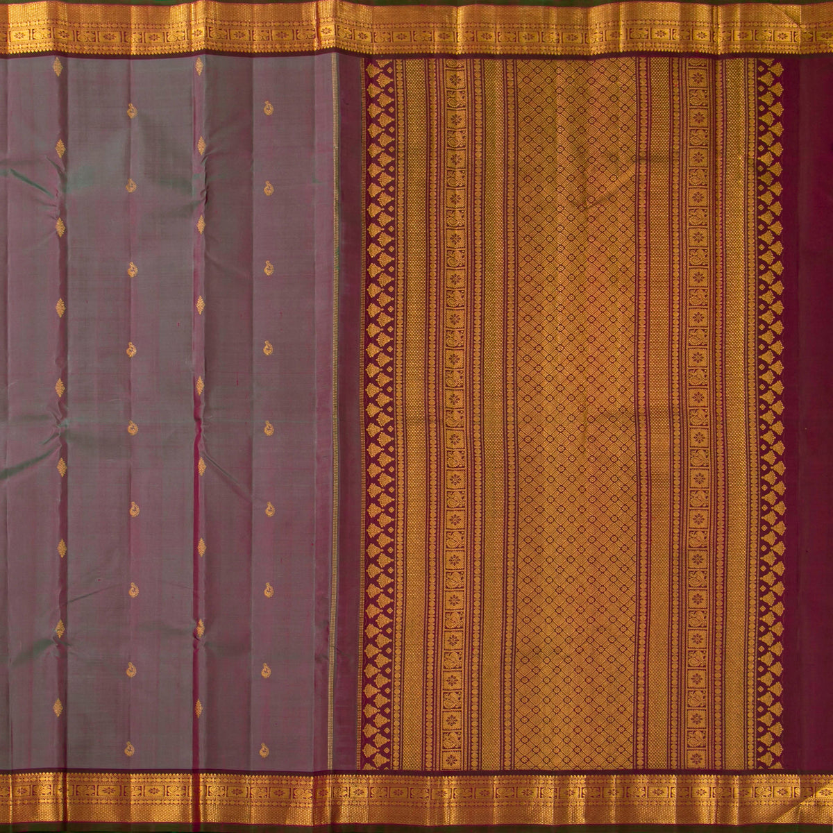 Mauve And Maroon Kanchipuram Silk Saree For Festive Wear PV VIS 113