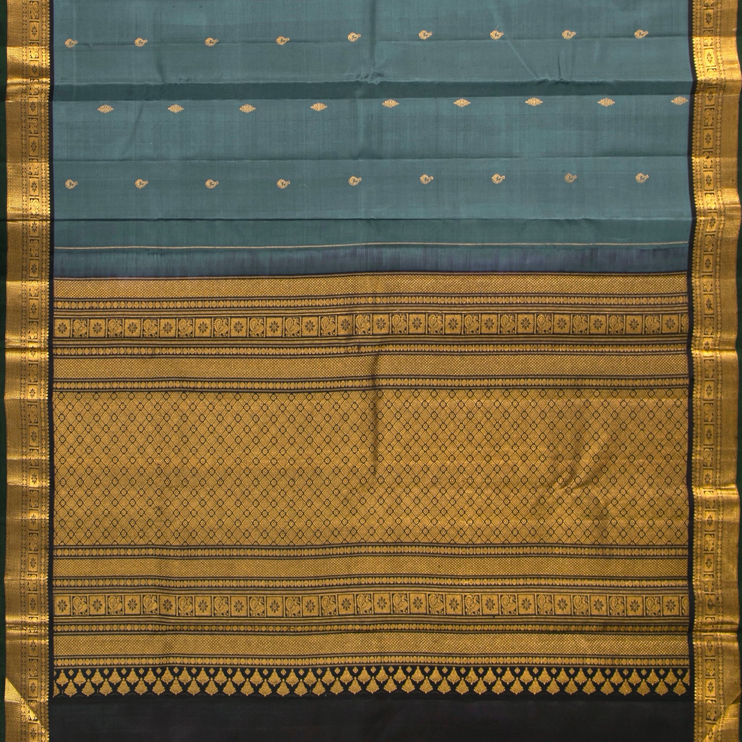 Grey And Black Kanchipuram Silk Saree For Wedding Wear PV VIS 111