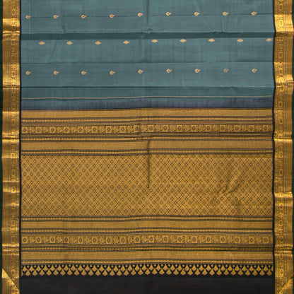 Grey And Black Kanchipuram Silk Saree For Wedding Wear PV VIS 111