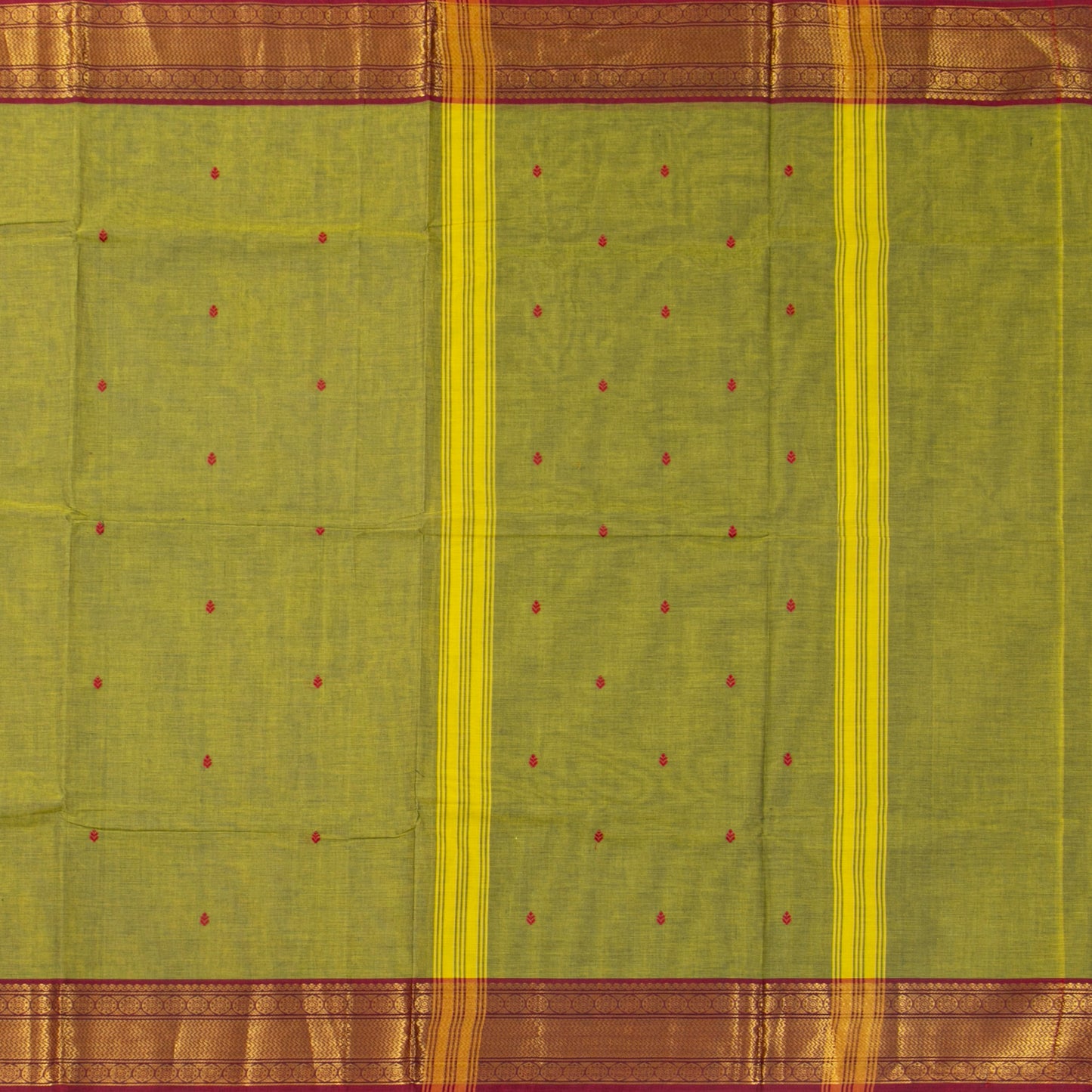 Green And Red Kanchi Cotton Saree With Zari Border For Office Wear PV MM KC 497