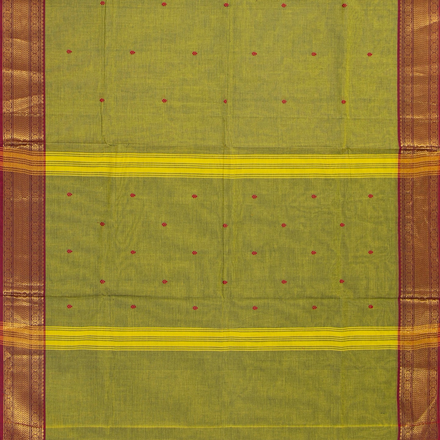 Green And Red Kanchi Cotton Saree With Zari Border For Office Wear PV MM KC 497