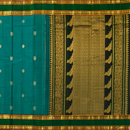 Teal And Black Kanchipuram Silk Saree For Festive Wear PV VIS 127