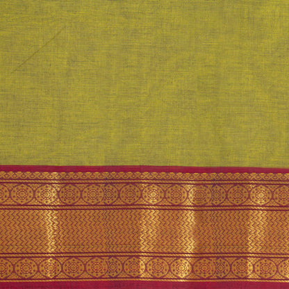 Green And Red Kanchi Cotton Saree With Zari Border For Office Wear PV MM KC 497