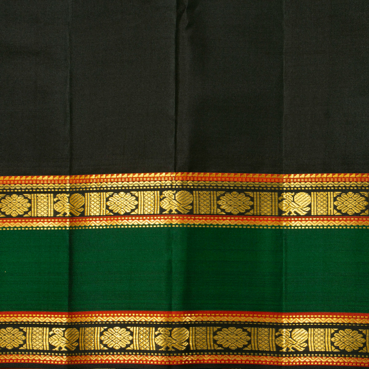 Teal And Black Kanchipuram Silk Saree For Festive Wear PV VIS 127