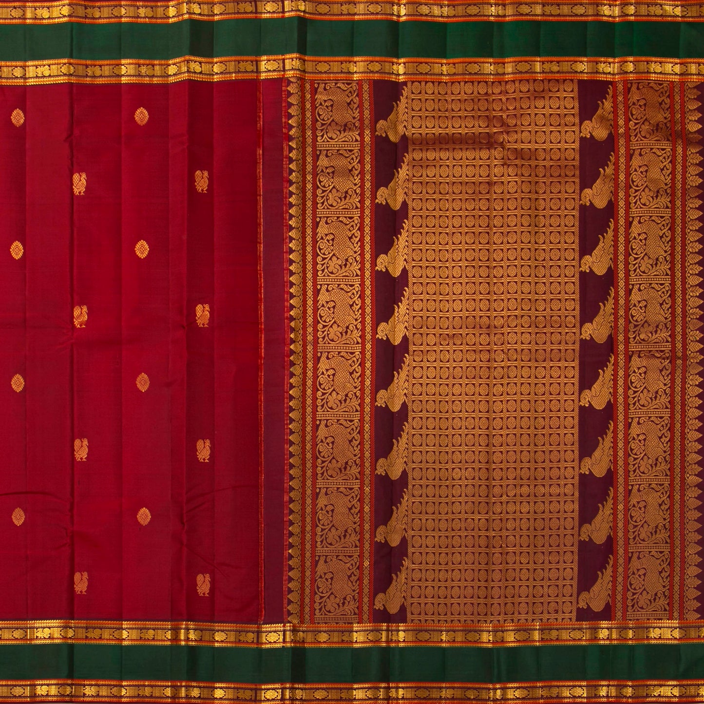 Red And Maroon Kanchipuram Silk Saree For Festive Wear PV VIS 126