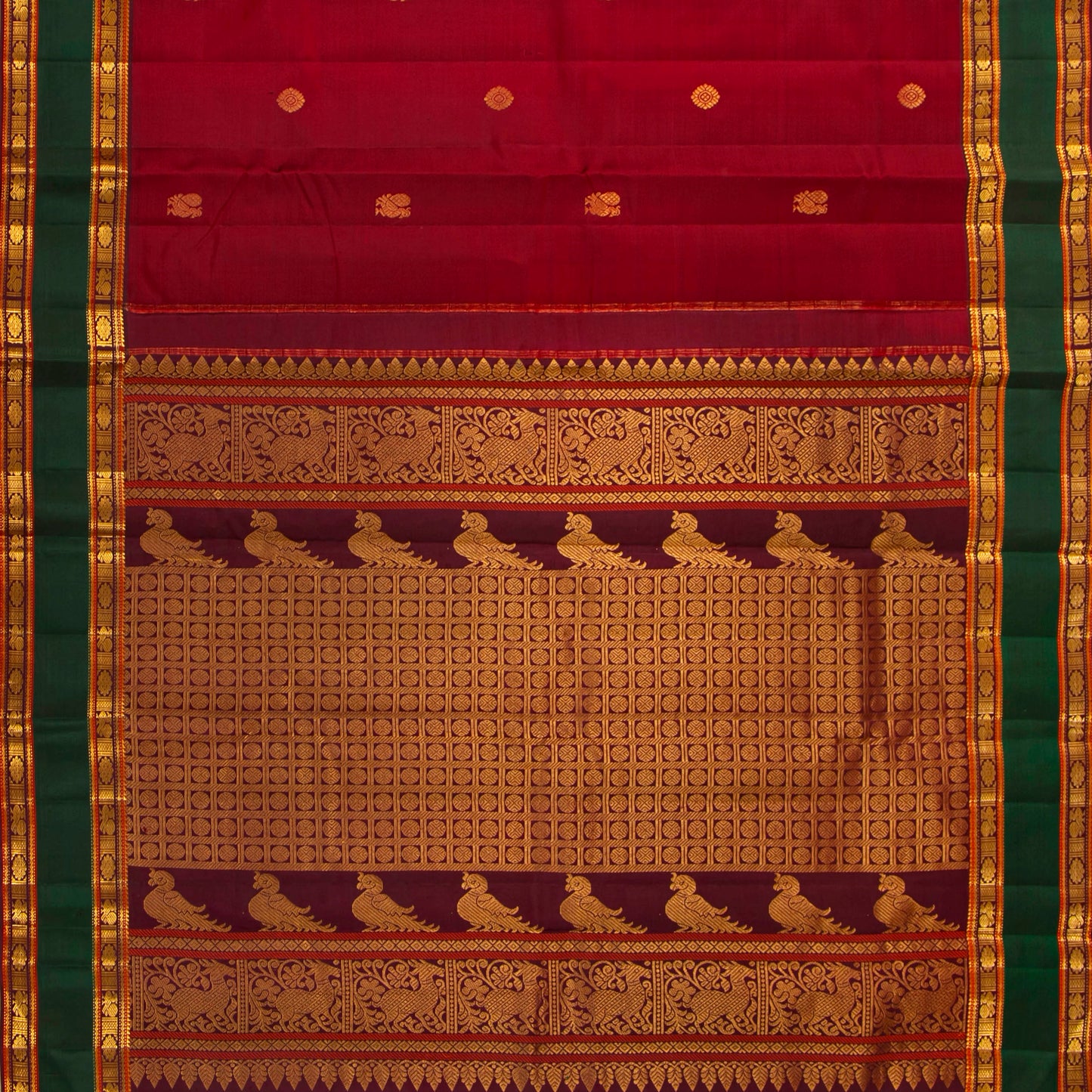 Red And Maroon Kanchipuram Silk Saree For Festive Wear PV VIS 126