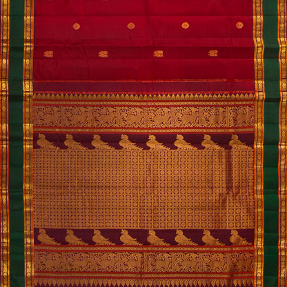 Red And Maroon Kanchipuram Silk Saree For Festive Wear PV VIS 126