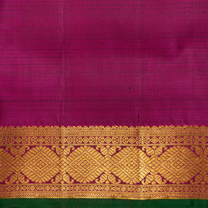 9 Yards Green And Magenta Kanchipuram Silk Saree With Attached Blouse For Festive Wear PV VIS 118