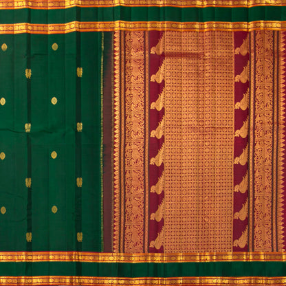 Green And Maroon Kanchipuram Silk Saree For Wedding Wear PV VIS 123