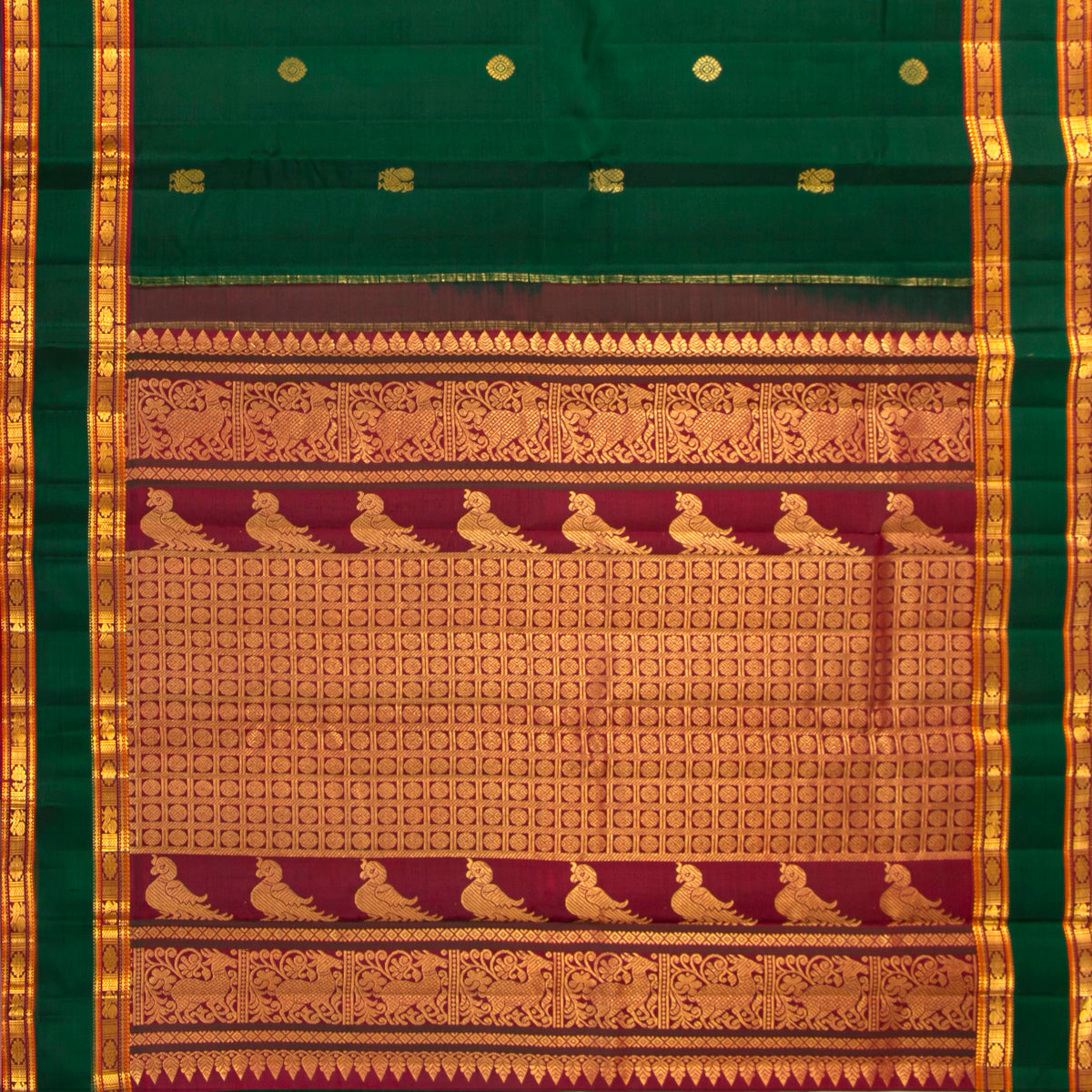 Green And Maroon Kanchipuram Silk Saree For Wedding Wear PV VIS 123
