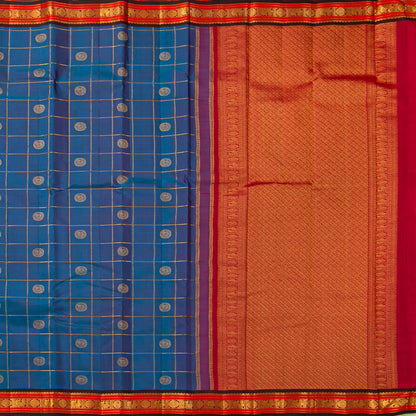 Blue And Red Kanchipuram Silk Saree For Festive Wear PV VIS 128