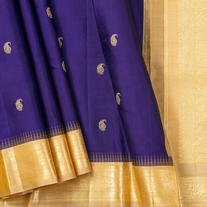 Blue And Off White Kanchipuram Silk Saree For Festive Wear PV NYC 1952
