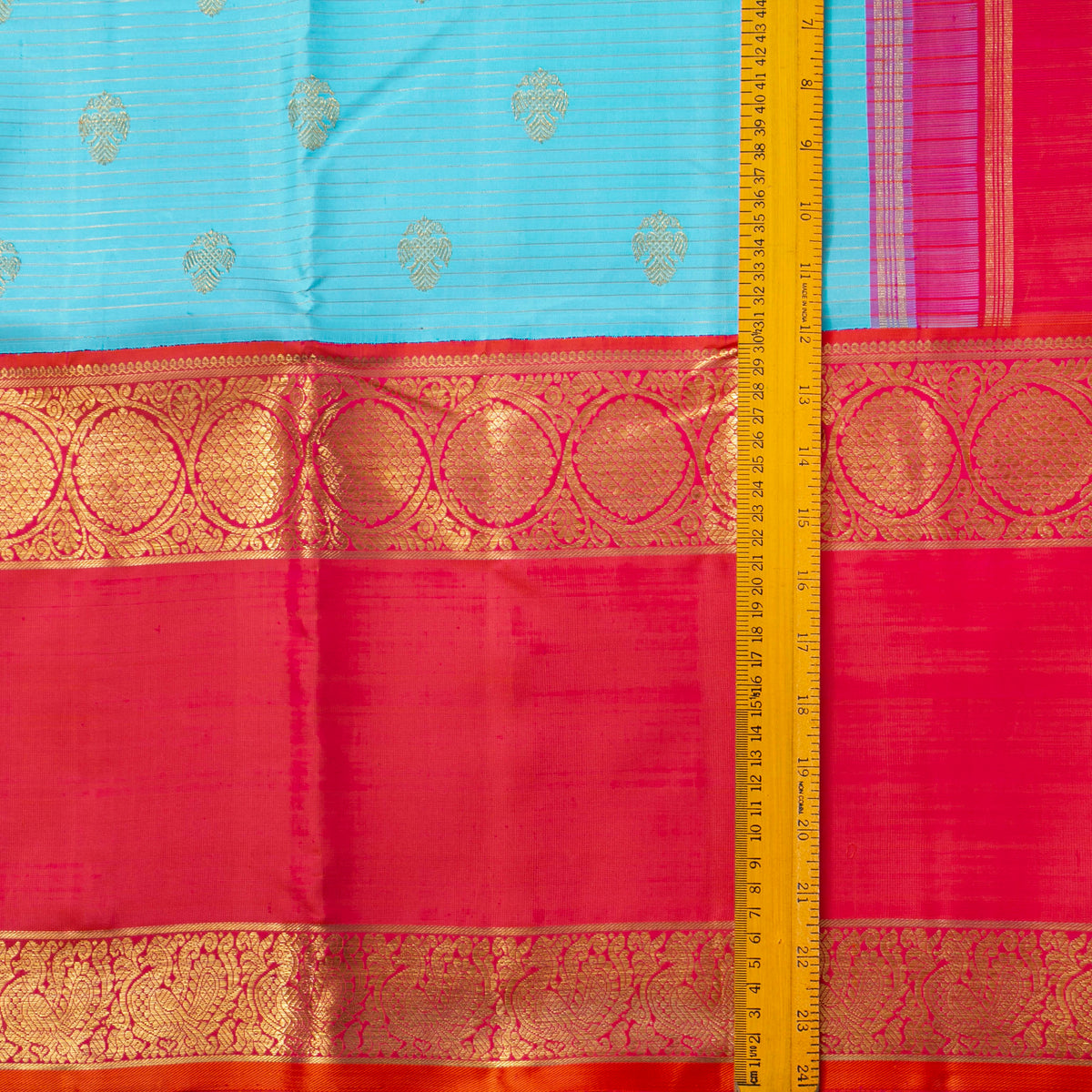 Anandha Blue And Pink Kanchipuram Silk Saree For Bridal Wear PV NYC 1967
